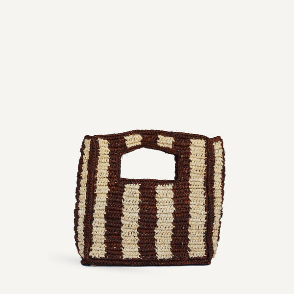 Small Handheld Raffia Tote - Brown Stripe (Design Sample)