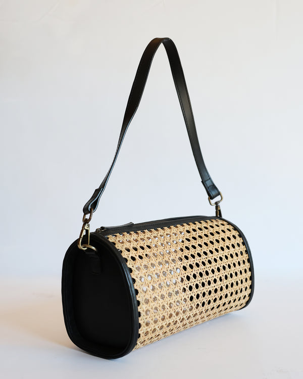 Cylinder Shoulder Bag - Black Rattan (Design Sample)