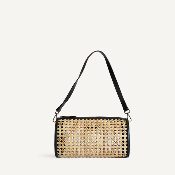Cylinder Shoulder Bag - Black Rattan (Design Sample)