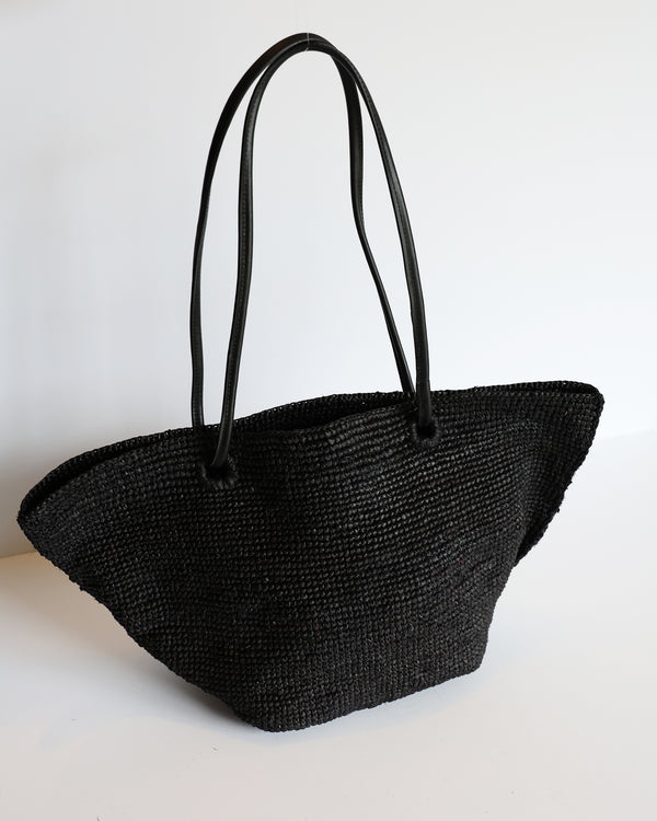 Fan Loop Handle Tote - Black Raffia (Design Sample)