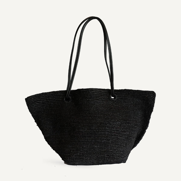 Fan Loop Handle Tote - Black Raffia (Design Sample)