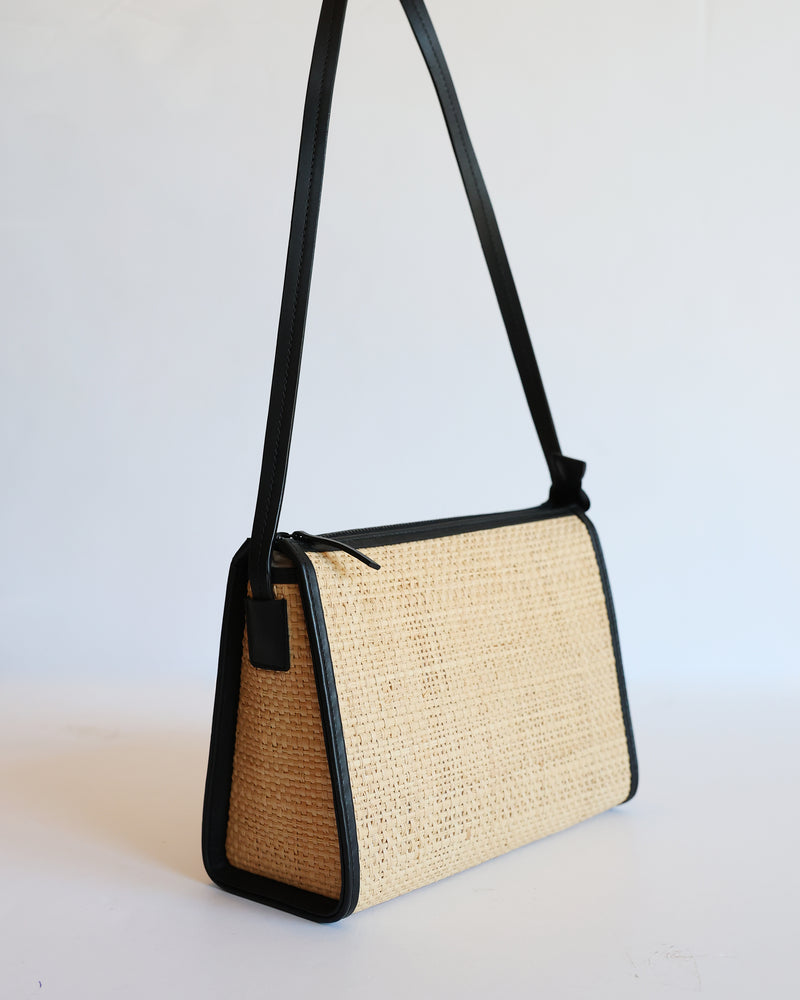 Triangle Zip Shoulder Bag - Black Raffia (Design Sample)