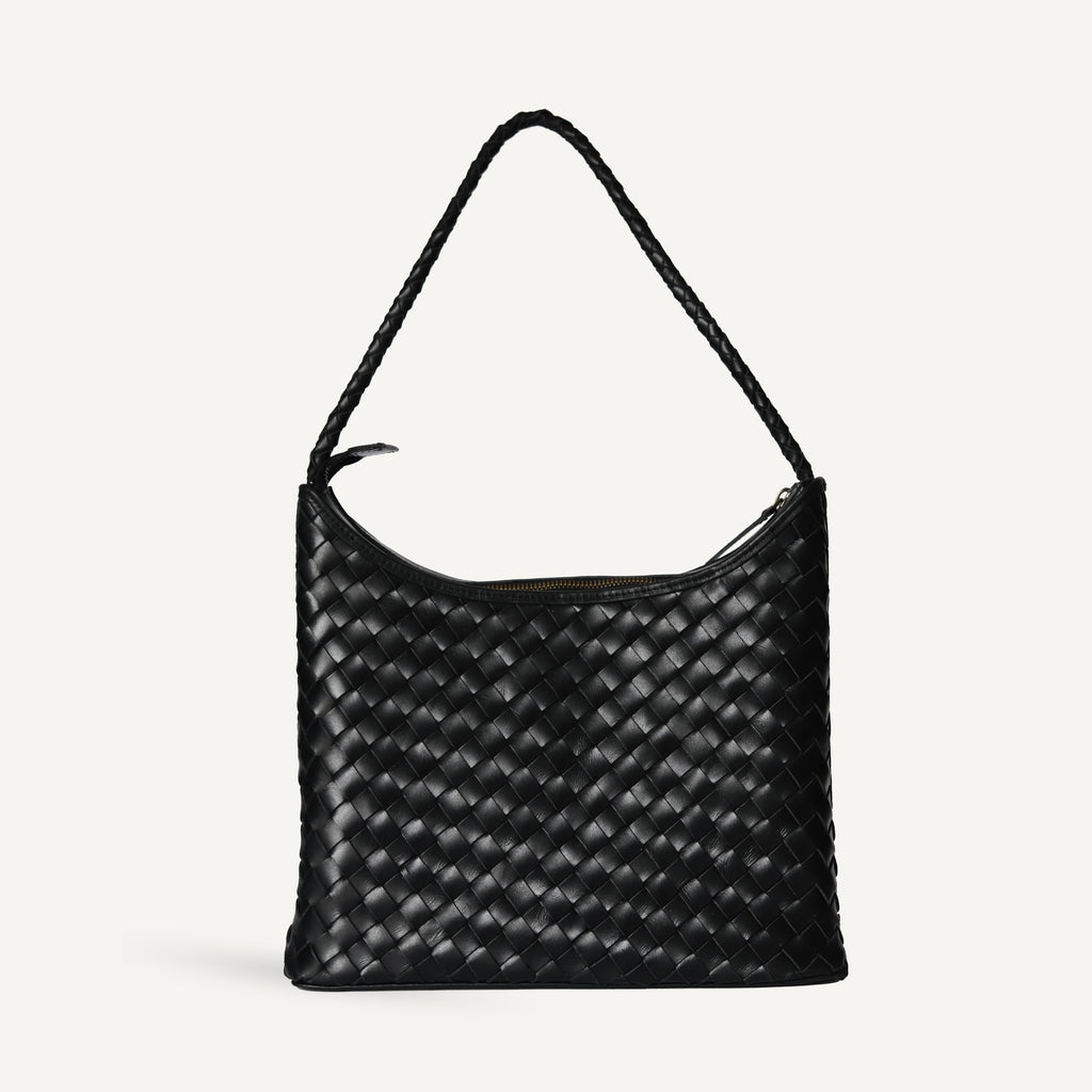 Black Togo Leather Square Hobo Bag