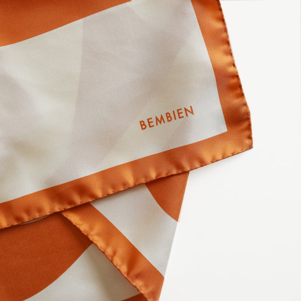 Bembien Eloise Scarf in Apricot detail of Bembien logo